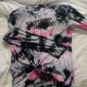 VS Pink long sleeve campus tee with logo